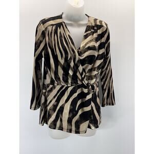Jones New York Zebra Print Blouse Surplice Cross Over Women’s Size M